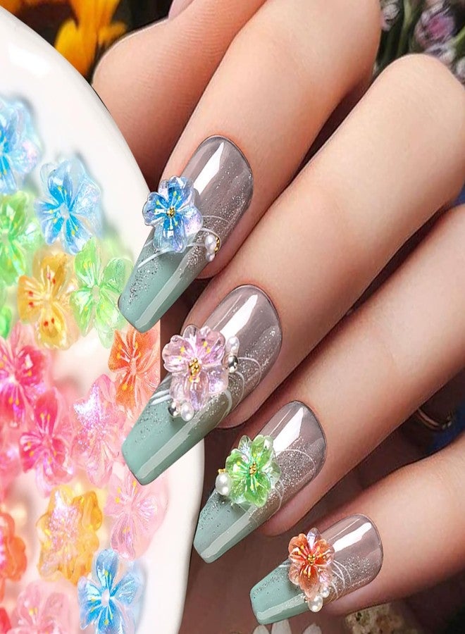 DANNEASY 100pcs Flower Nail Art Charms 3D Cute Flowers Nail Rhinestones Colorful Floral Nail Gems Diamond Spring Summer Tiny Flowers Nail Jewelry for DIY Nail Art Design Supplies - Image 5
